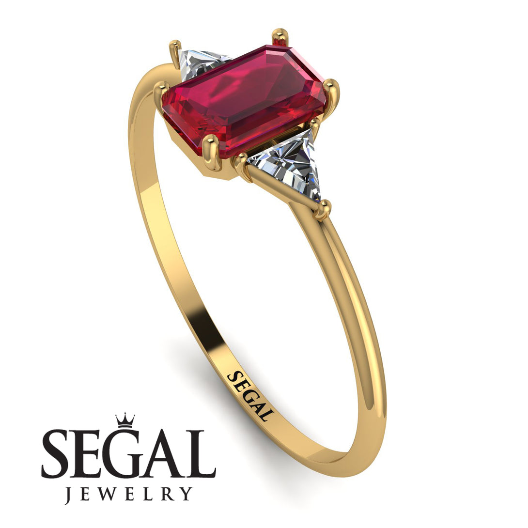 Emerald Cut Ruby With Triangles Ring - Remi No. 10