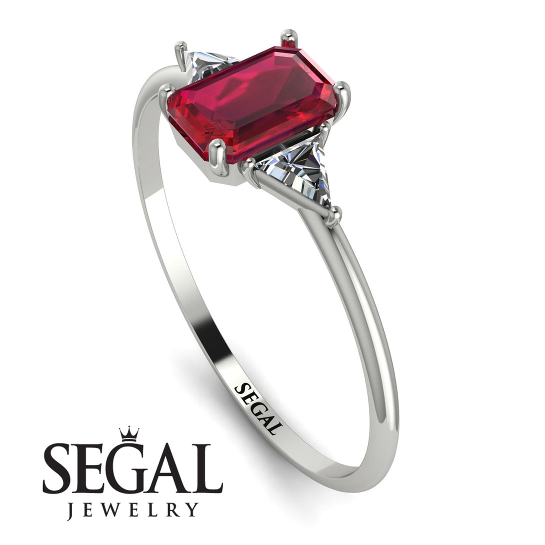 Emerald Cut Ruby With Triangles Ring - Remi No. 12
