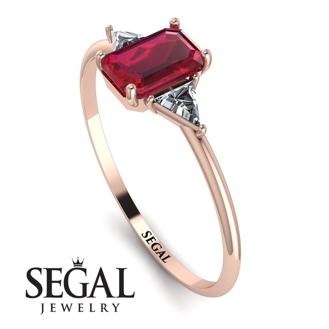 Emerald Cut Ruby With Triangles Ring - Remi No. 11