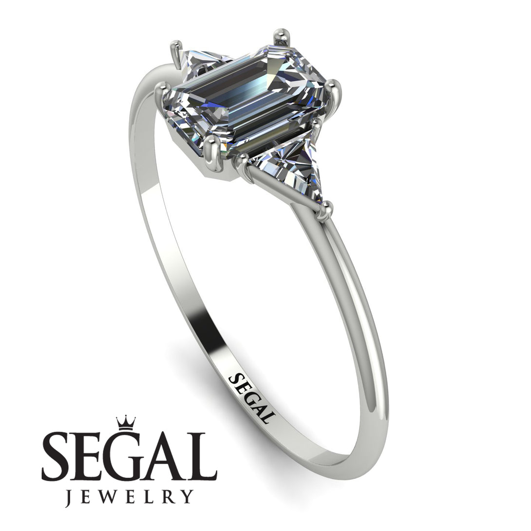 Emerald Cut Diamond With Triangles Ring - Remi No. 3