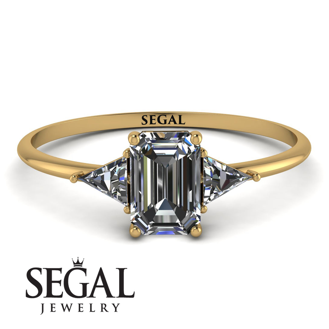 Emerald Cut Diamond With Triangles Ring - Remi No. 1