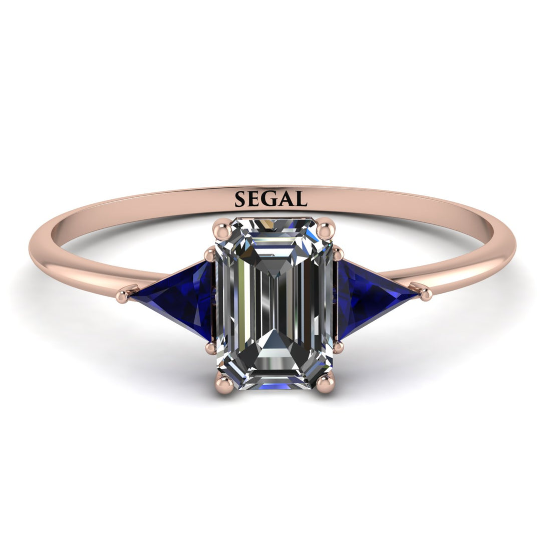 Emerald Cut Diamond With Triangles Ring - Remi No. 62