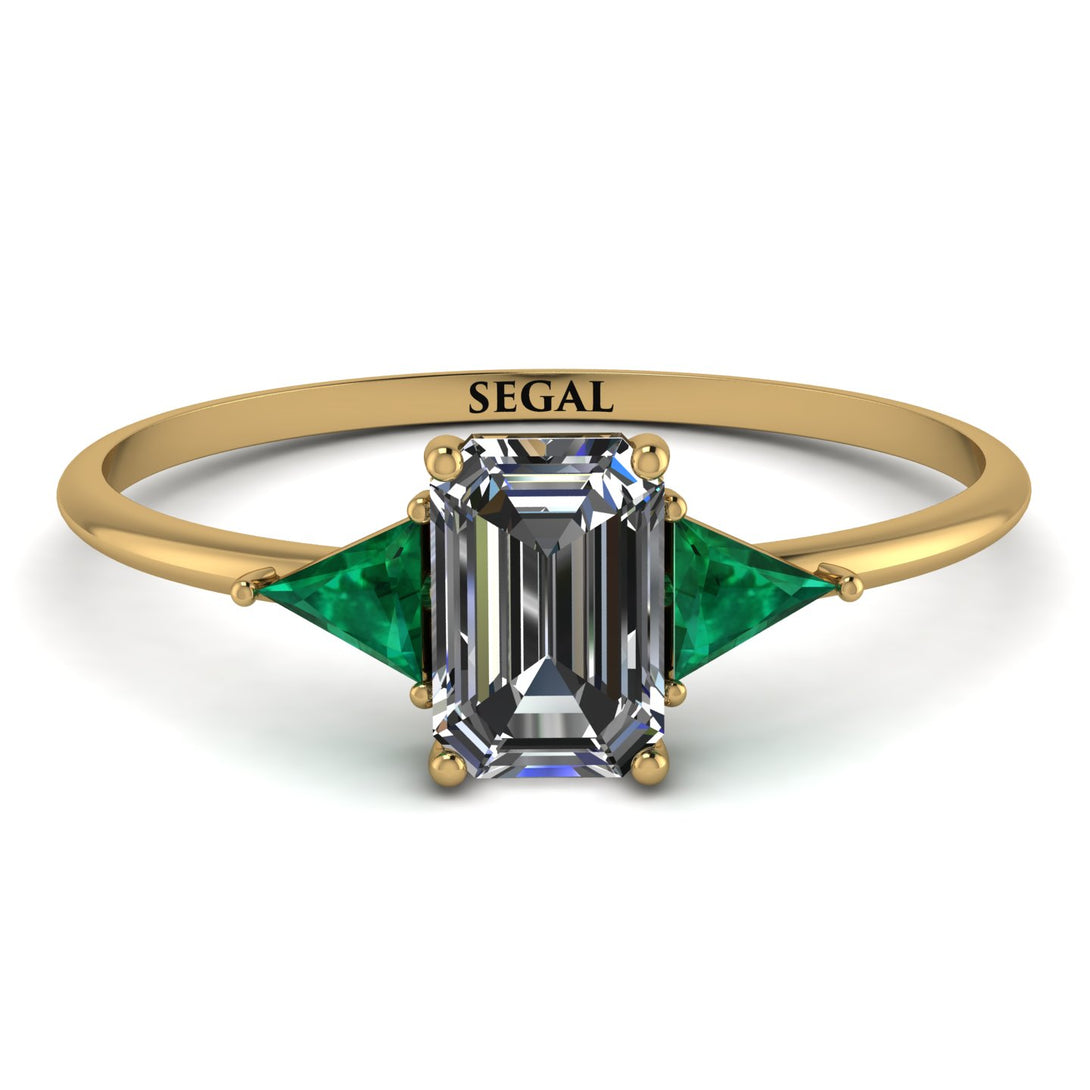 Emerald Cut Diamond With Triangles Ring - Remi No. 16