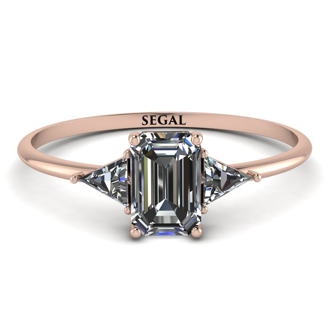 Emerald Cut Diamond With Triangles Ring - Remi No. 2