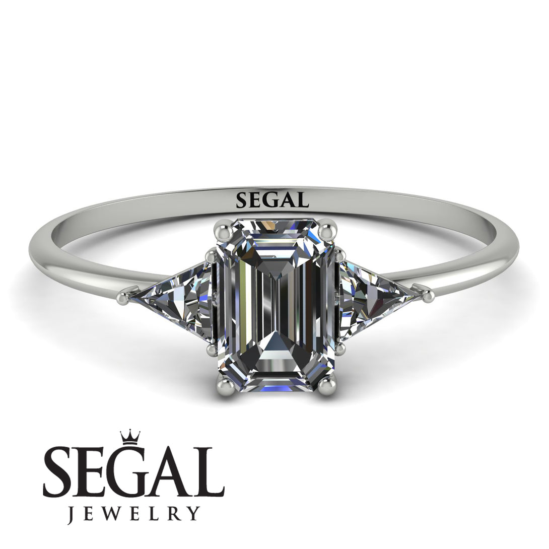 Emerald Cut Diamond With Triangles Ring - Remi No. 3