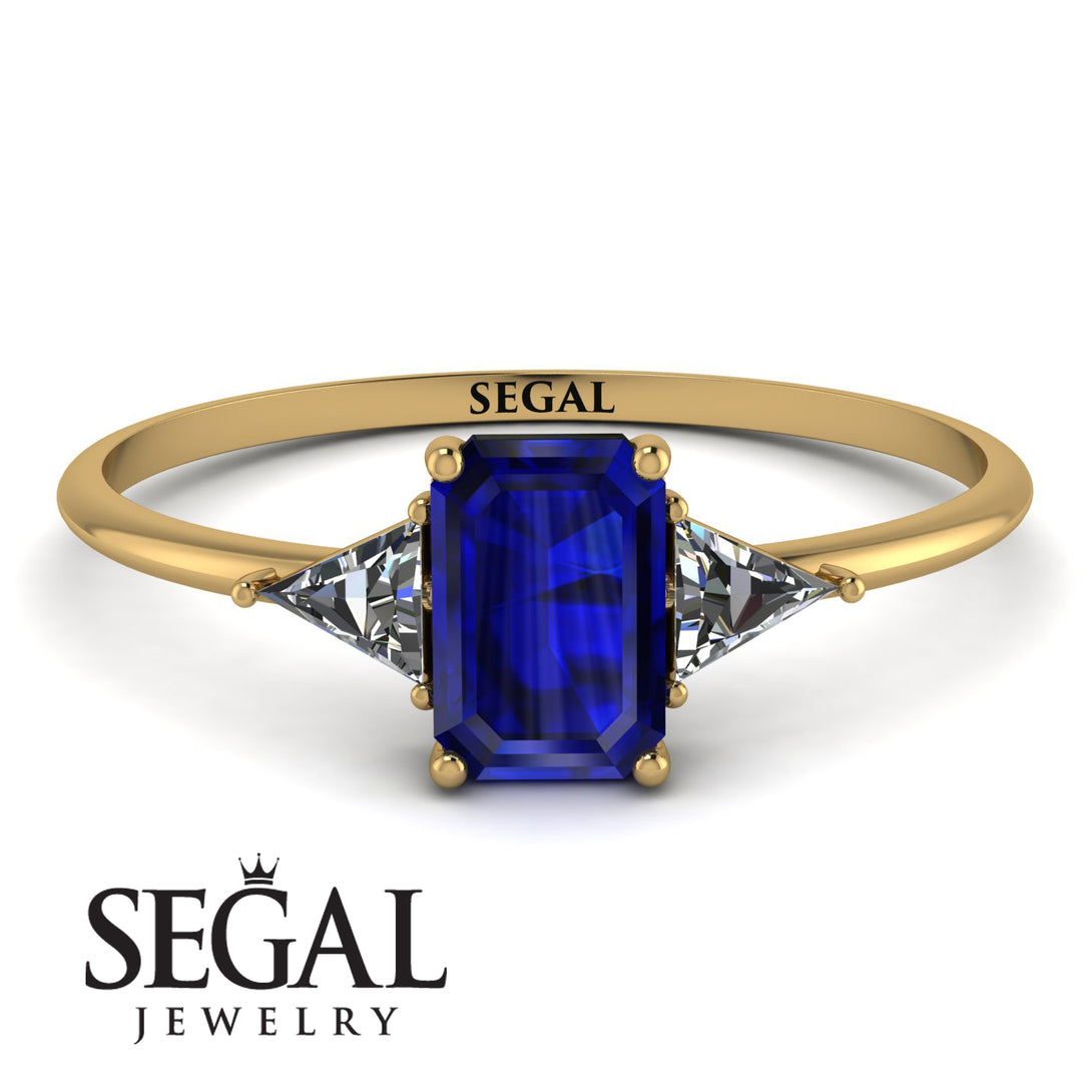 Emerald Cut Sapphire With Triangles Ring - Remi No. 13