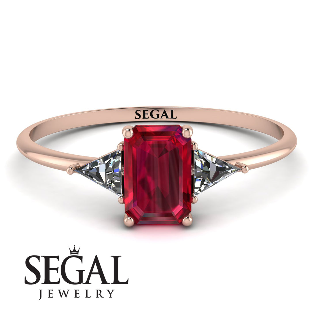 Emerald Cut Ruby With Triangles Ring - Remi No. 11