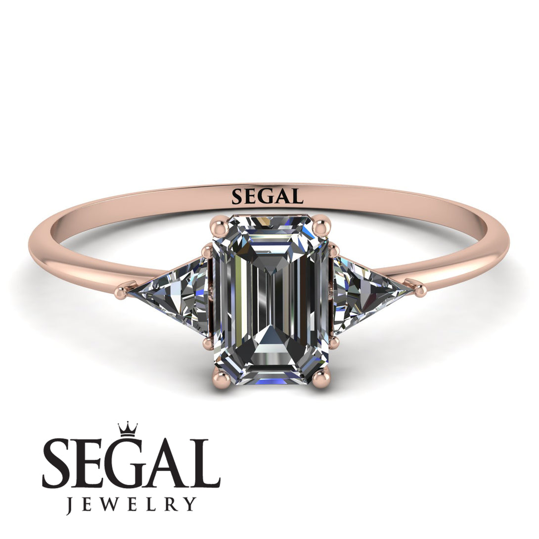 Emerald Cut Diamond With Triangles Ring - Remi No. 2