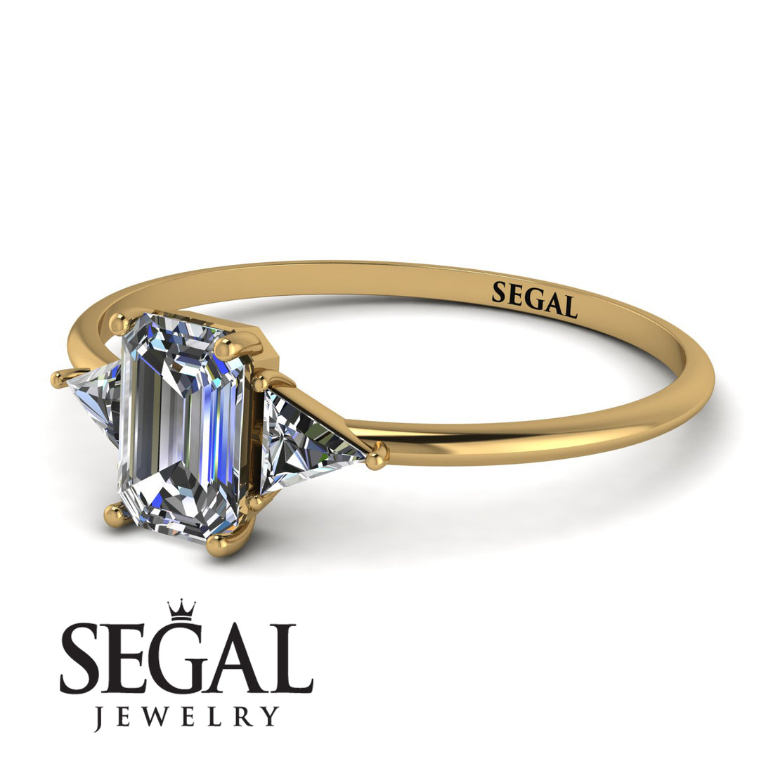 Emerald Cut Diamond With Triangles Ring - Remi No. 1