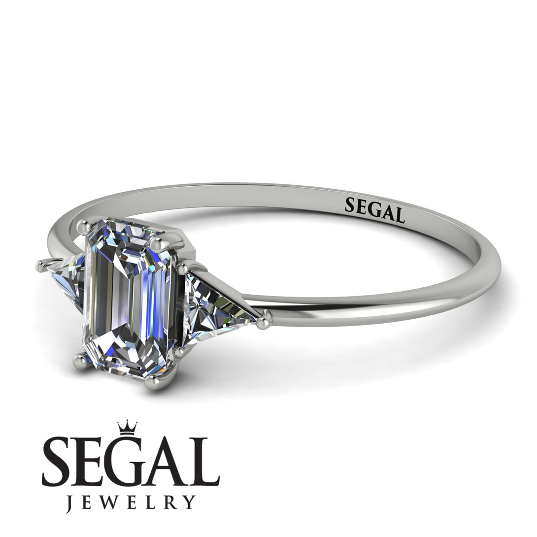 Emerald Cut Diamond With Triangles Ring - Remi No. 3