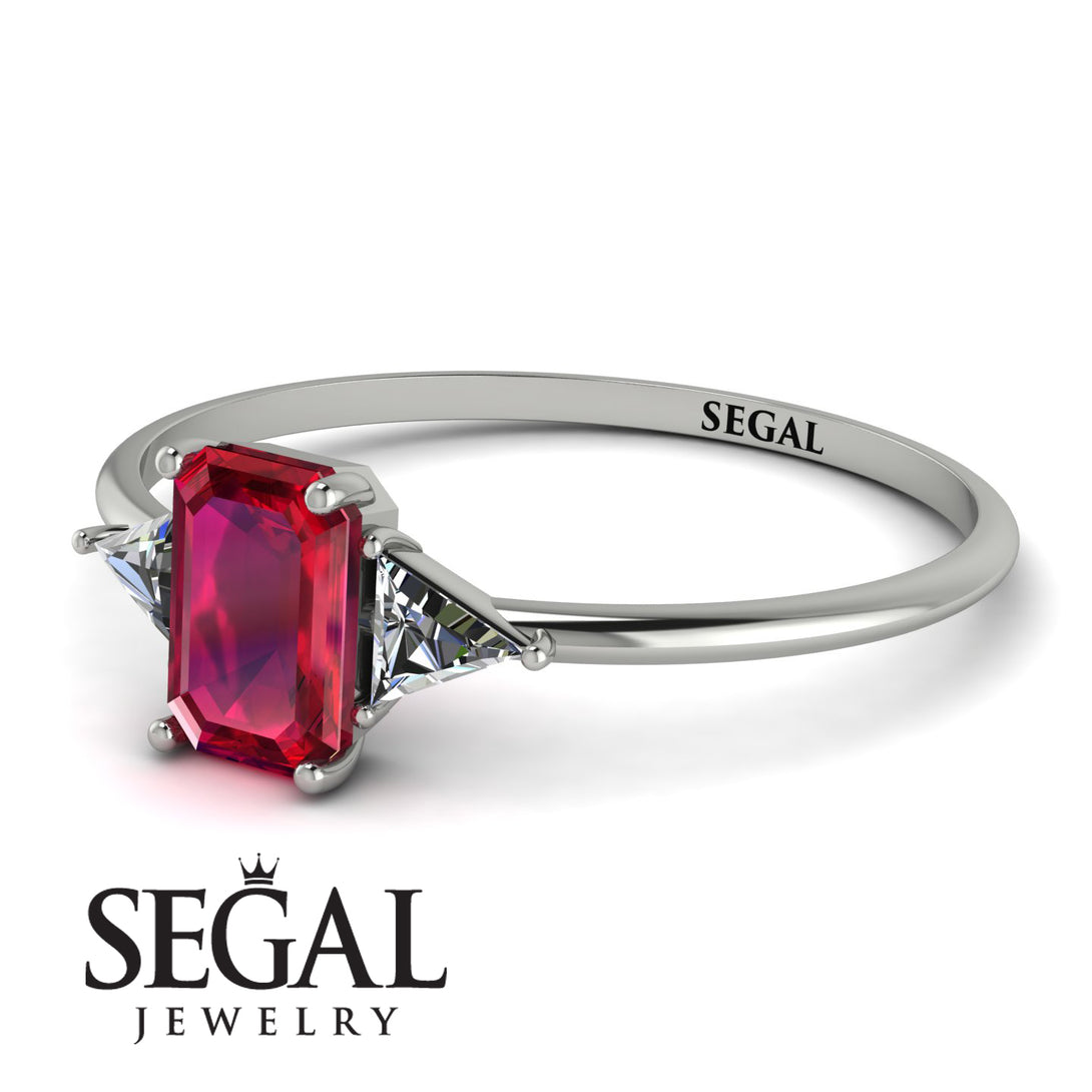 Emerald Cut Ruby With Triangles Ring - Remi No. 12