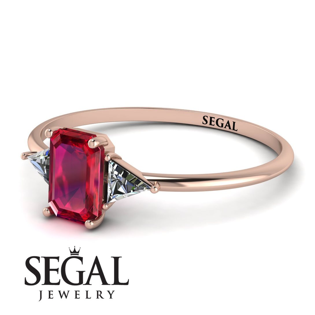 Emerald Cut Ruby With Triangles Ring - Remi No. 11
