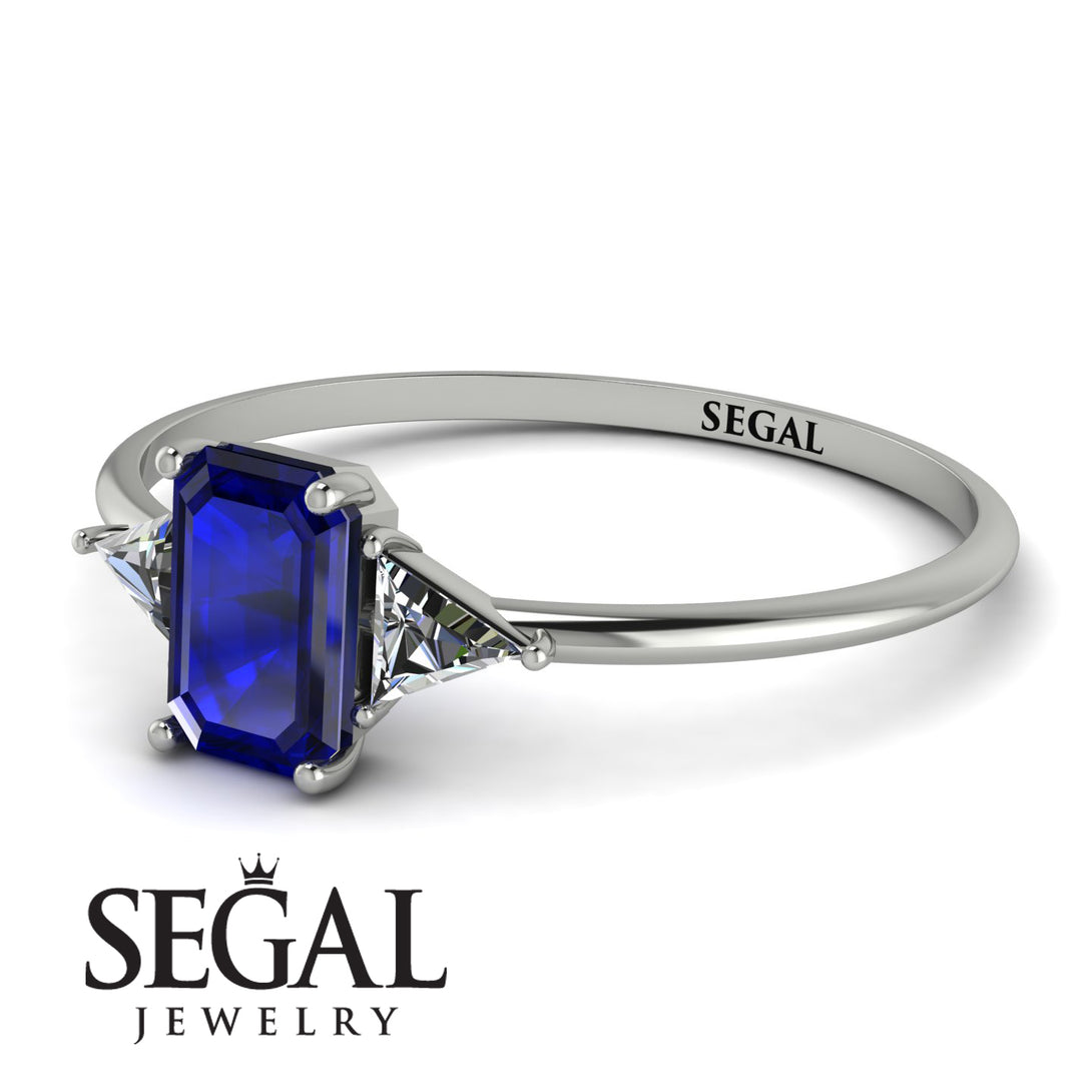 Emerald Cut Sapphire With Triangles Ring - Remi No. 15