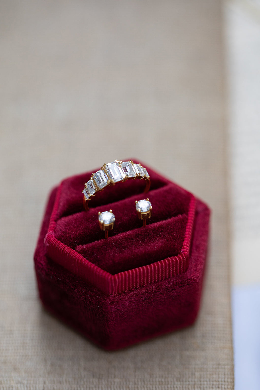 Two Tones Emerald Cut Black Diamond Geometrical Ring - Briella No. 79