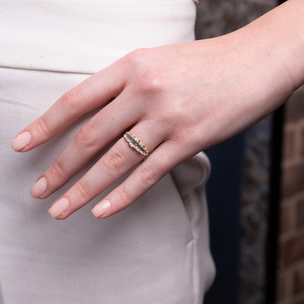 Two Tones Emerald Cut Black Diamond Geometrical Ring - Briella No. 79