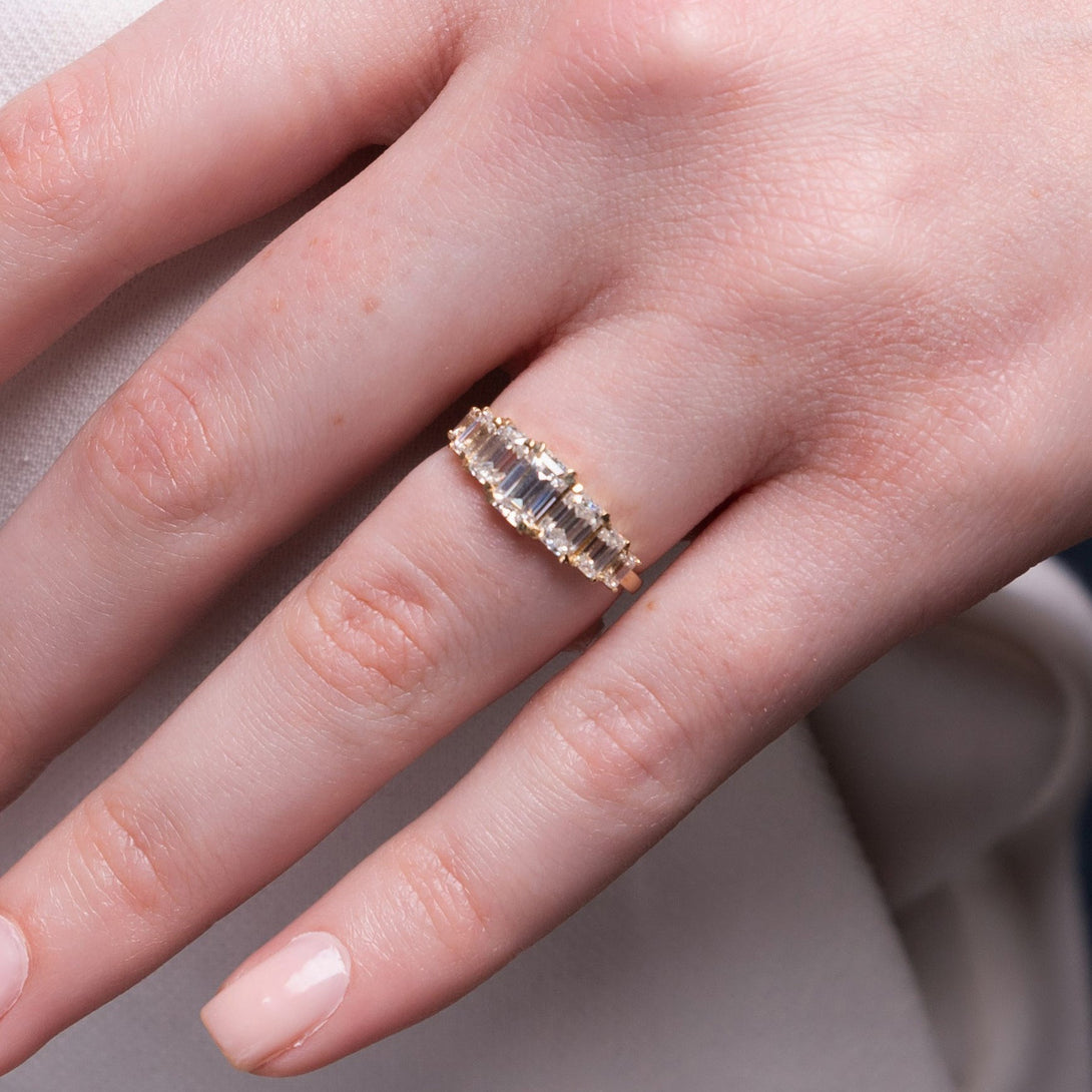 Two Tones Emerald Cut Diamond Geometrical Ring - Briella No. 78