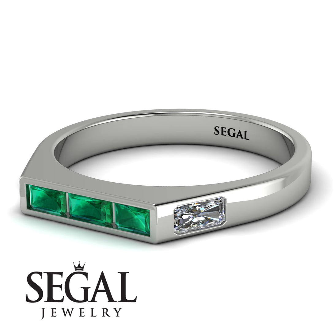 Emerald Cut Thin Emerald Signature Ring - Sara No. 6