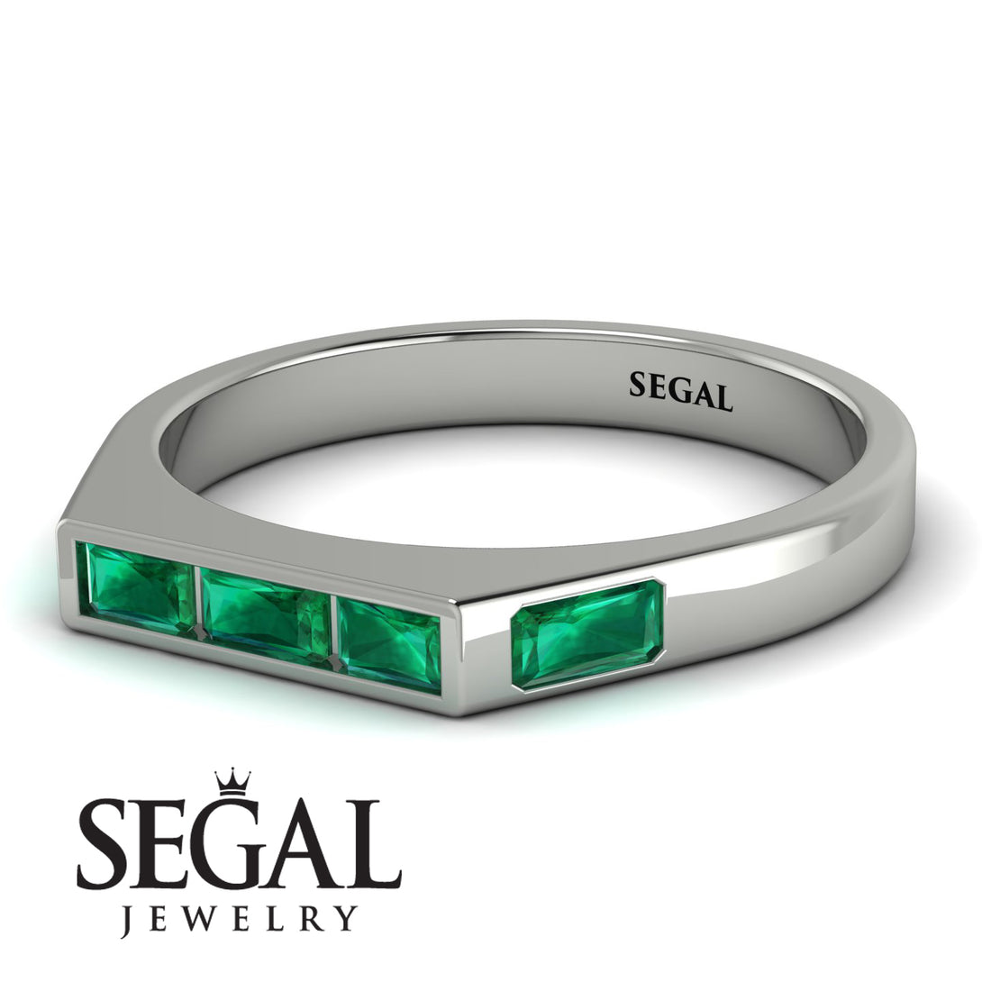 Emerald Cut Thin Emerald Signature Ring - Sara No. 21
