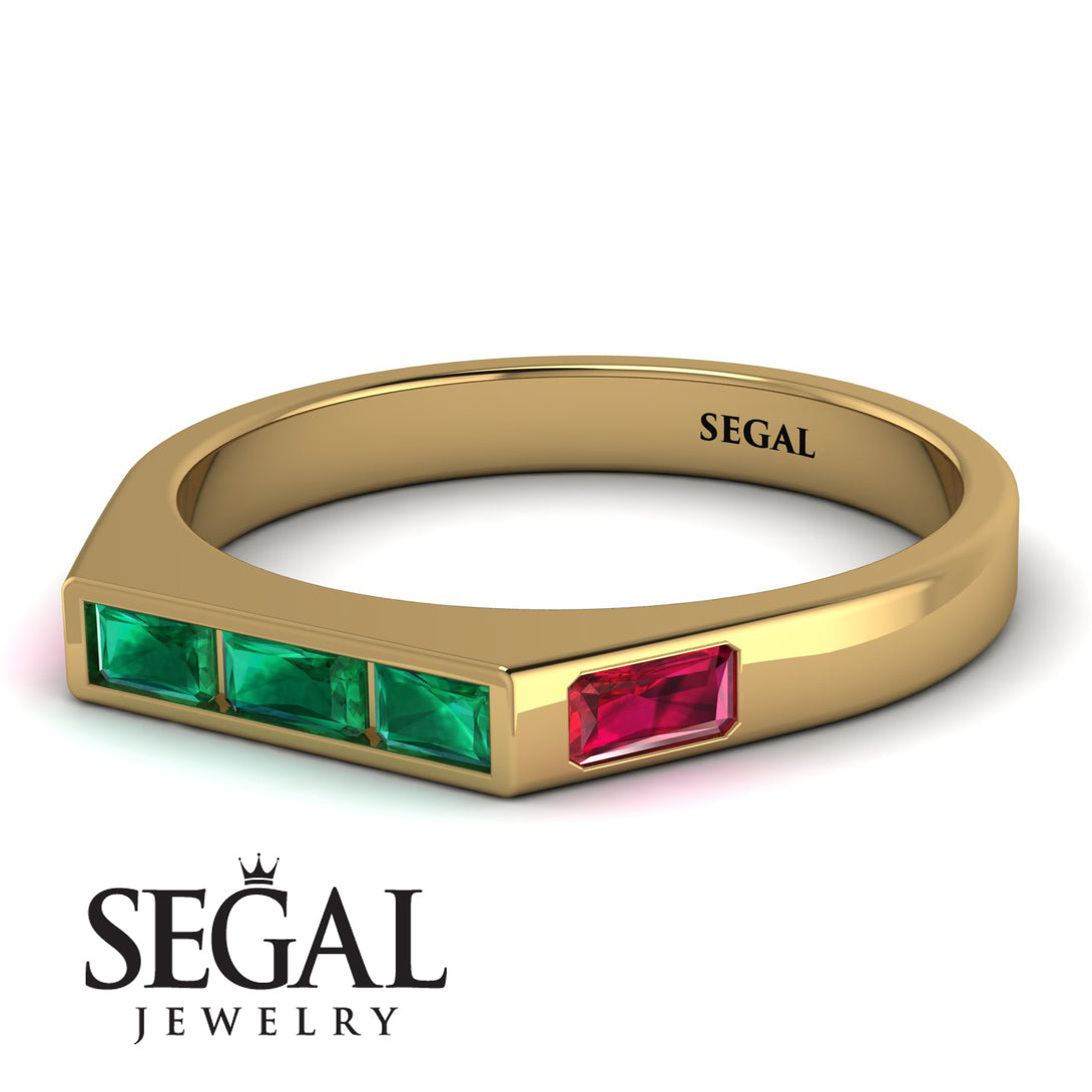 Emerald Cut Thin Emerald Signature Ring - Sara No. 49