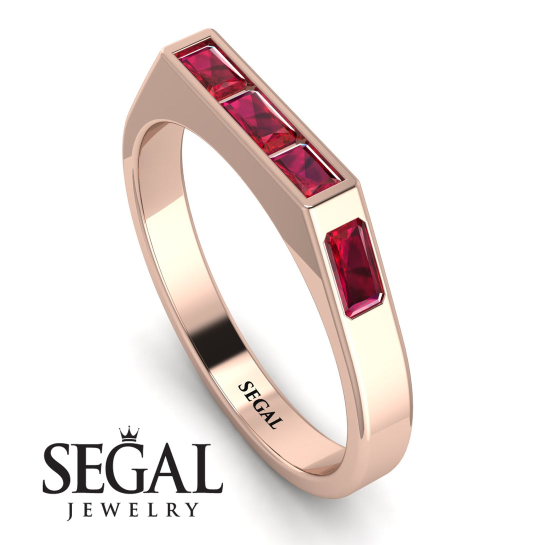 Emerald Cut Thin Ruby Signature Ring - Sara No. 56