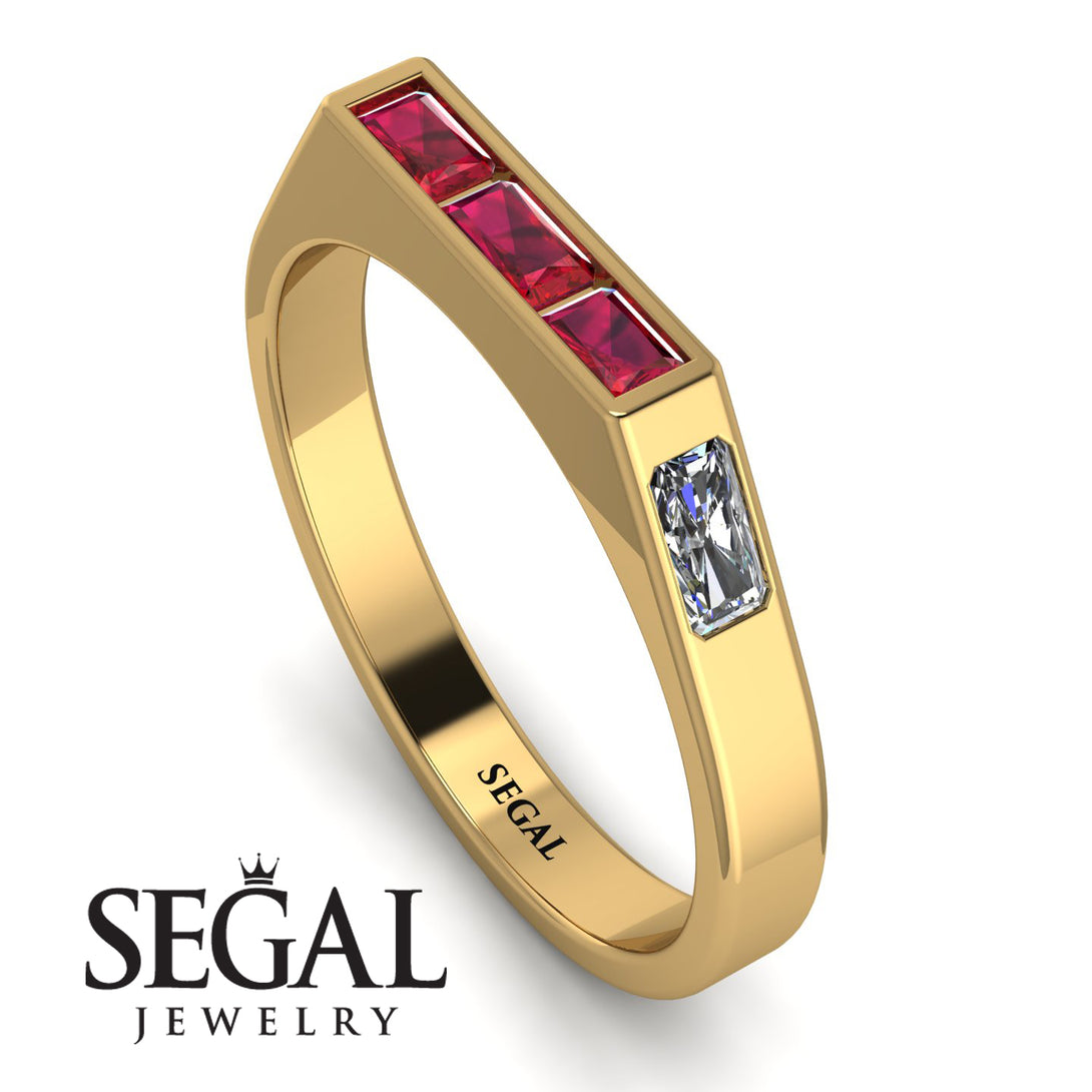 Emerald Cut Thin Ruby Signature Ring - Sara No. 10