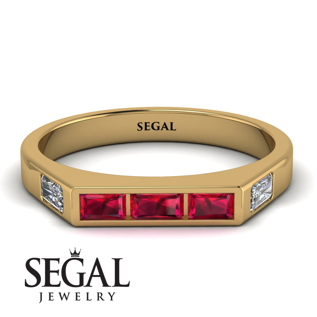 Emerald Cut Thin Ruby Signature Ring - Sara No. 10