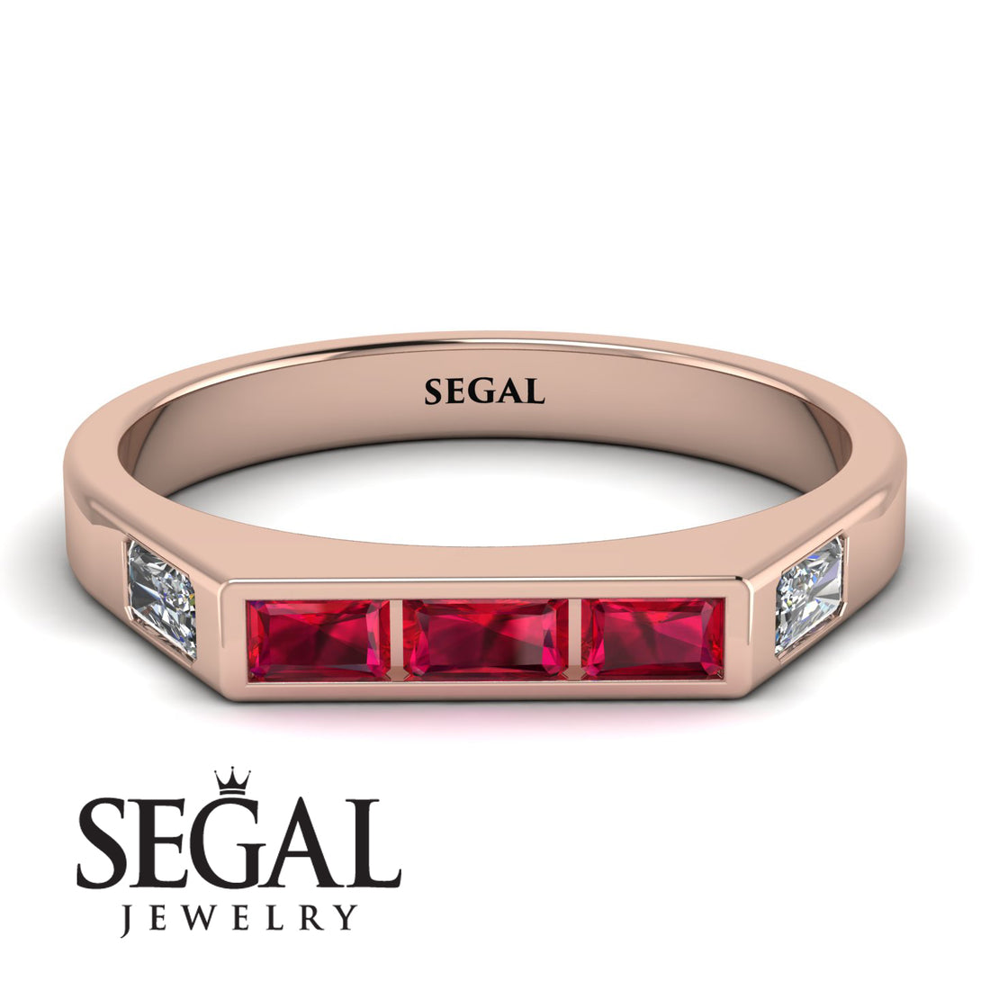 Emerald Cut Thin Ruby Signature Ring - Sara No. 11