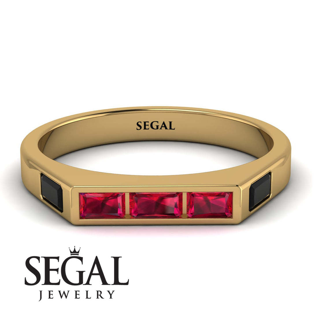 Emerald Cut Thin Ruby Signature Ring - Sara No. 40