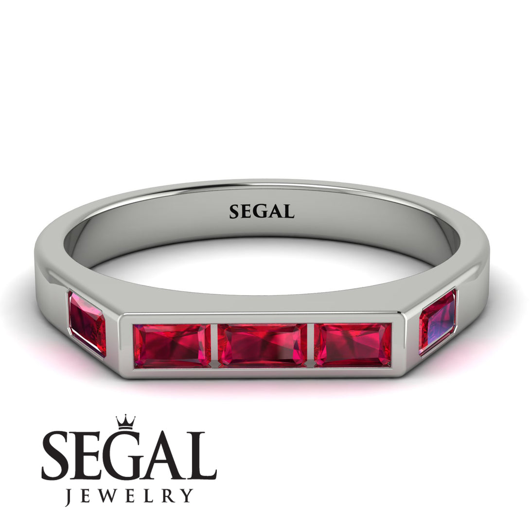 Emerald Cut Thin Ruby Signature Ring - Sara No. 57
