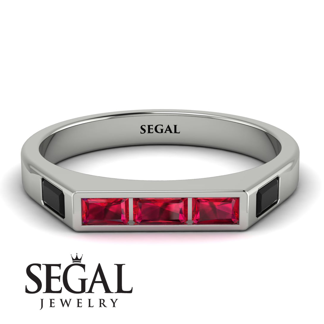 Emerald Cut Thin Ruby Signature Ring - Sara No. 42
