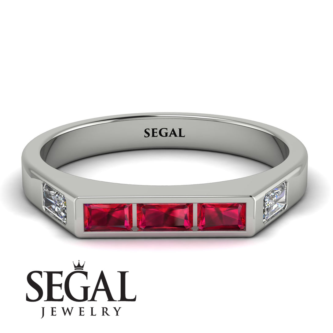 Emerald Cut Thin Ruby Signature Ring - Sara No. 12