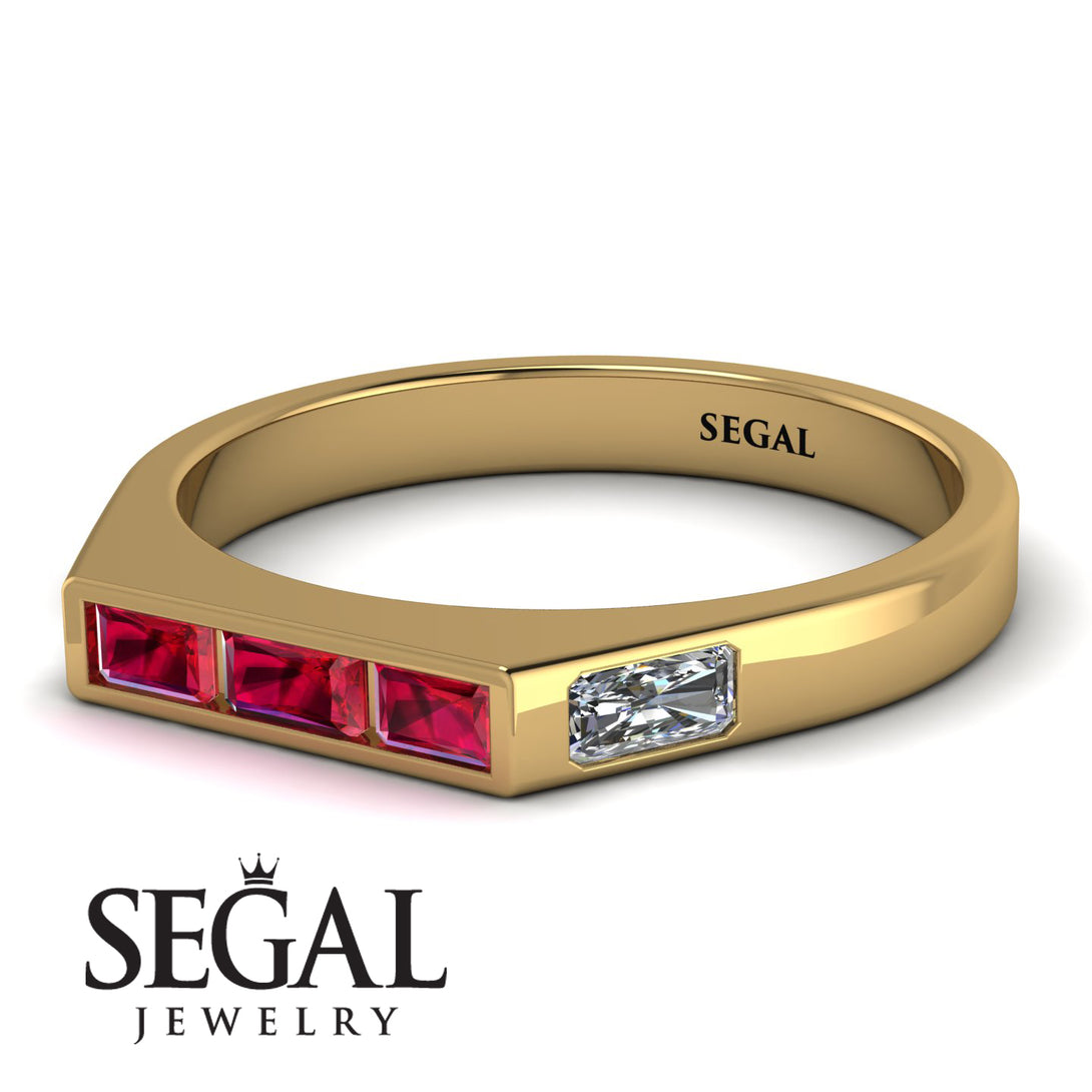 Emerald Cut Thin Ruby Signature Ring - Sara No. 10