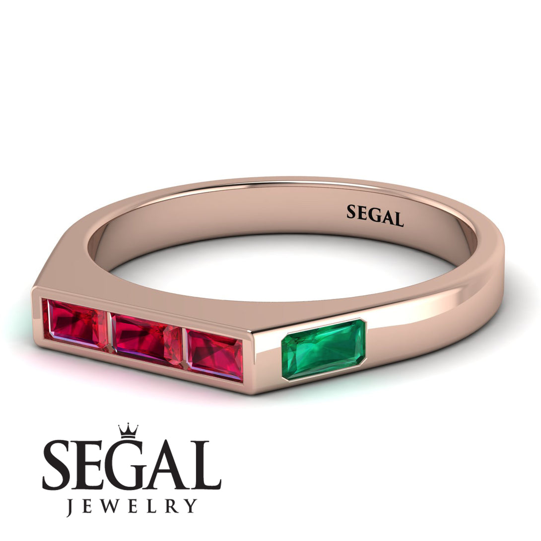 Emerald Cut Thin Ruby Signature Ring - Sara No. 26