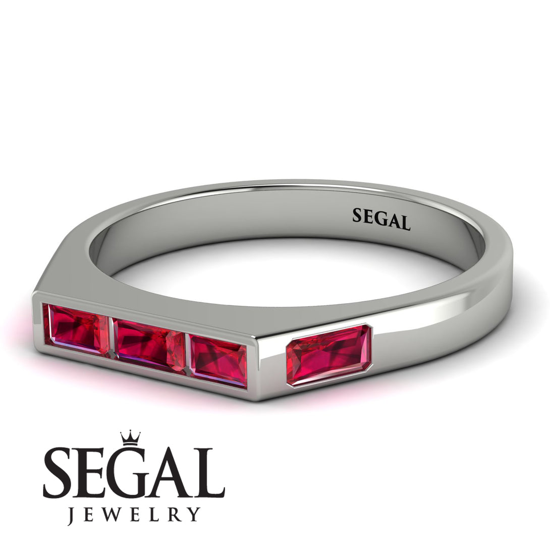 Emerald Cut Thin Ruby Signature Ring - Sara No. 57