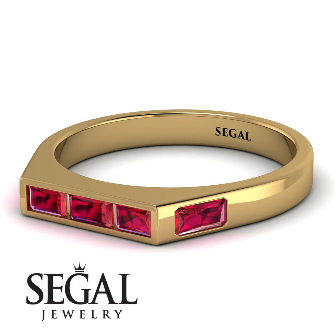 Emerald Cut Thin Ruby Signature Ring - Sara No. 55