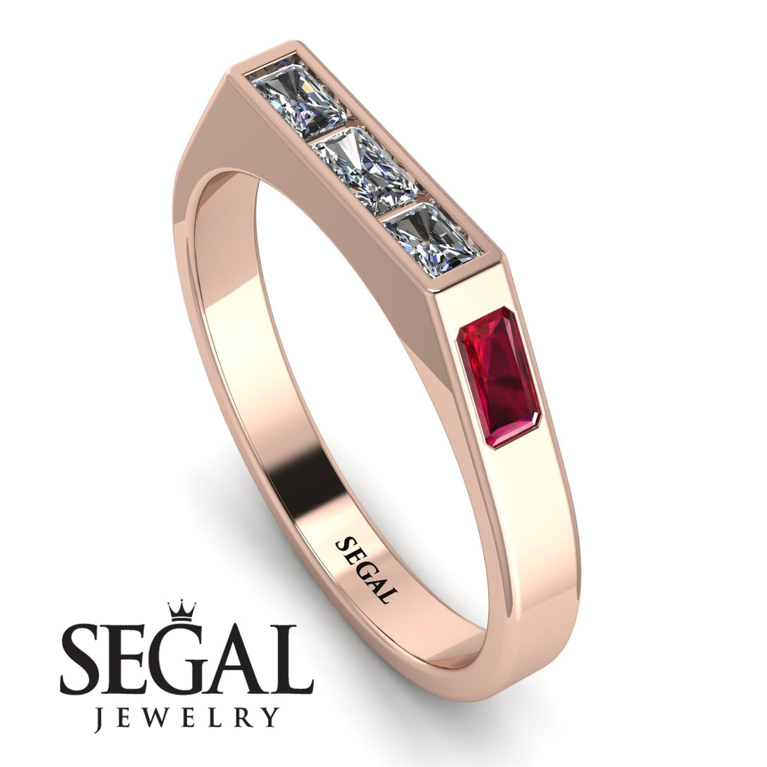 Emerald Cut Thin Diamond Signature Ring - Sara No. 47