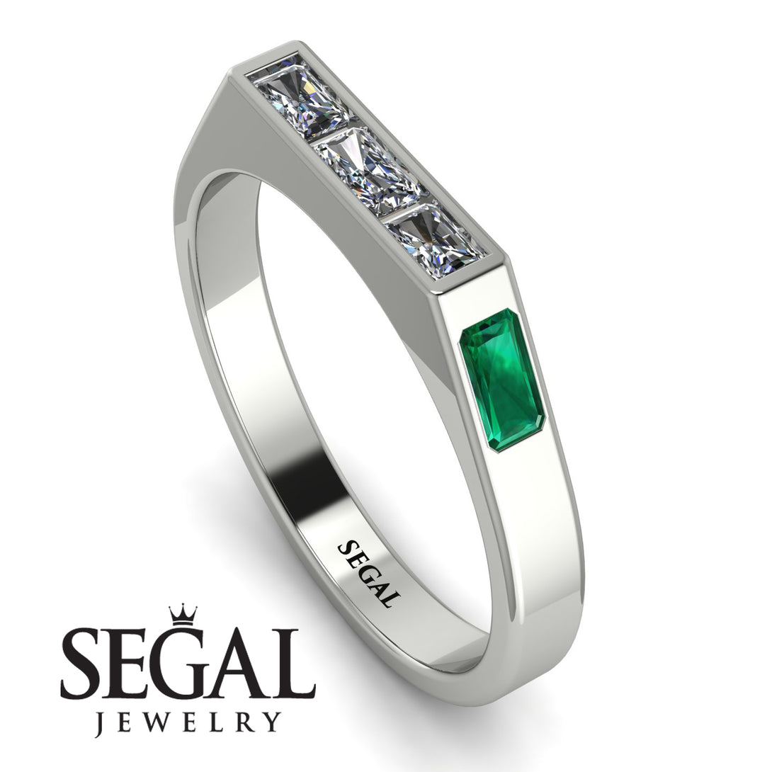 Emerald Cut Thin Diamond Signature Ring - Sara No. 18