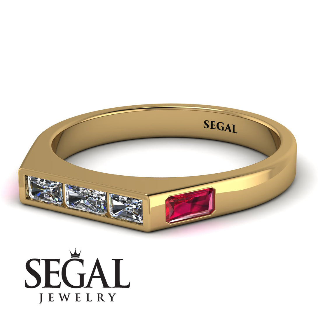 Emerald Cut Thin Diamond Signature Ring - Sara No. 46