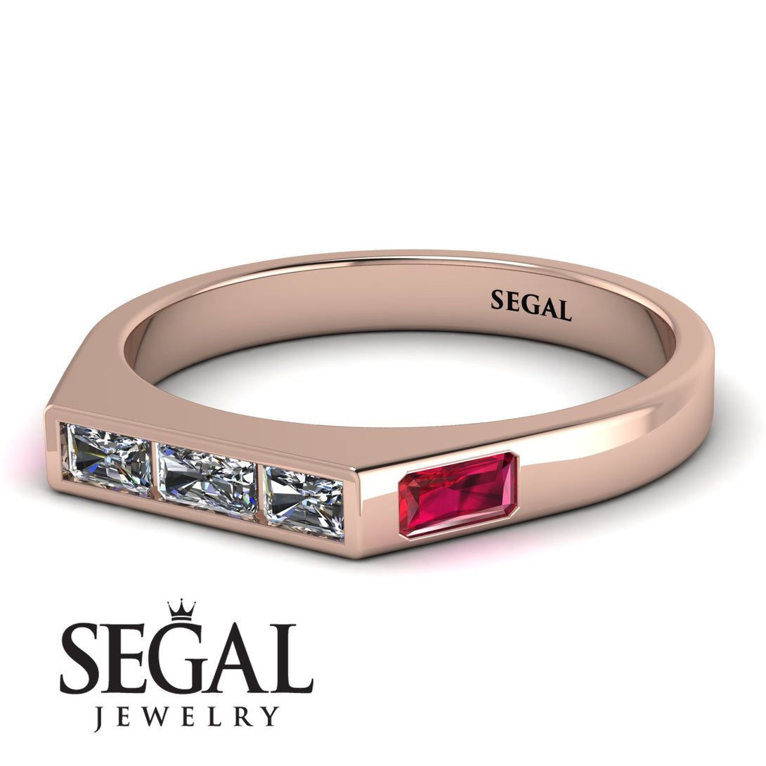 Emerald Cut Thin Diamond Signature Ring - Sara No. 47