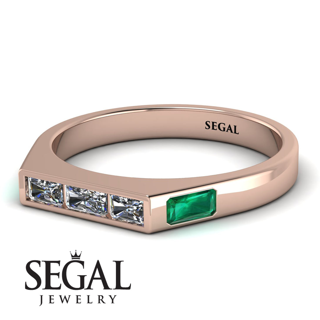 Emerald Cut Thin Diamond Signature Ring - Sara No. 17