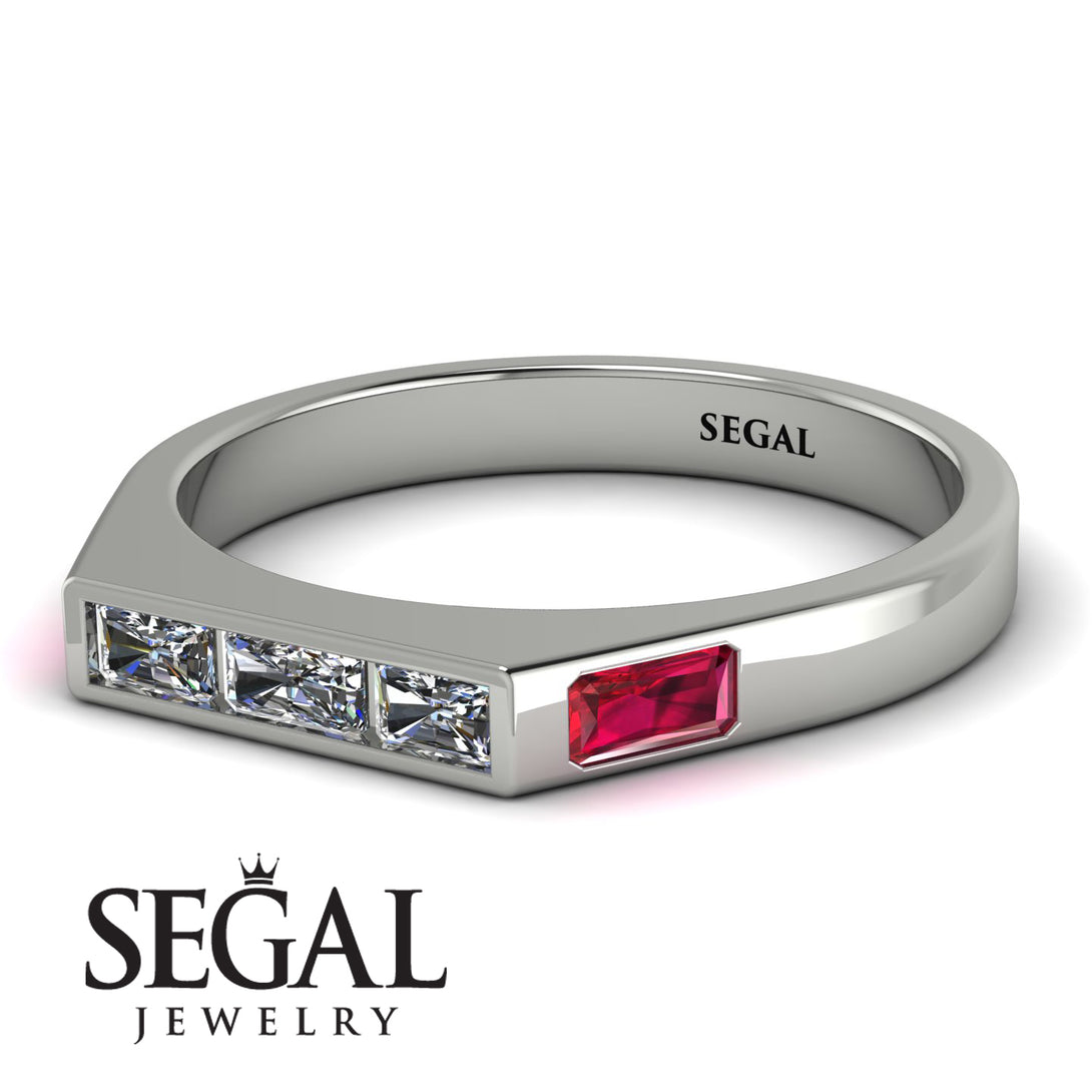 Emerald Cut Thin Diamond Signature Ring - Sara No. 48