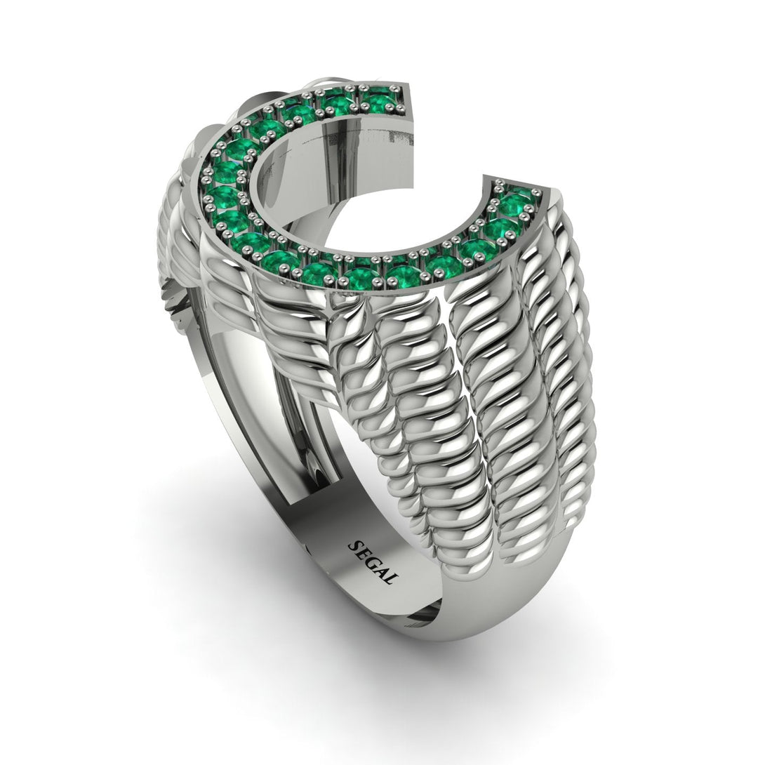 Emerald Men Horseshoe Luck Ring - Gerald No. 6