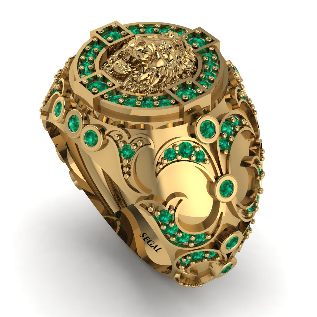 Emerald Royal Lion Men Signet Ring - Terry No. 4