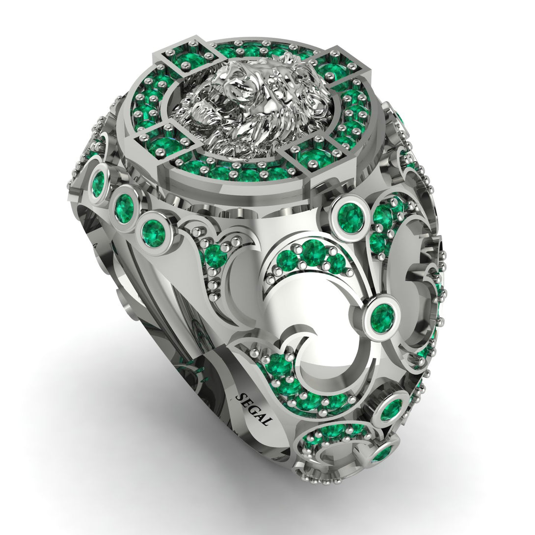 Emerald Royal Lion Men Signet Ring - Terry No. 6