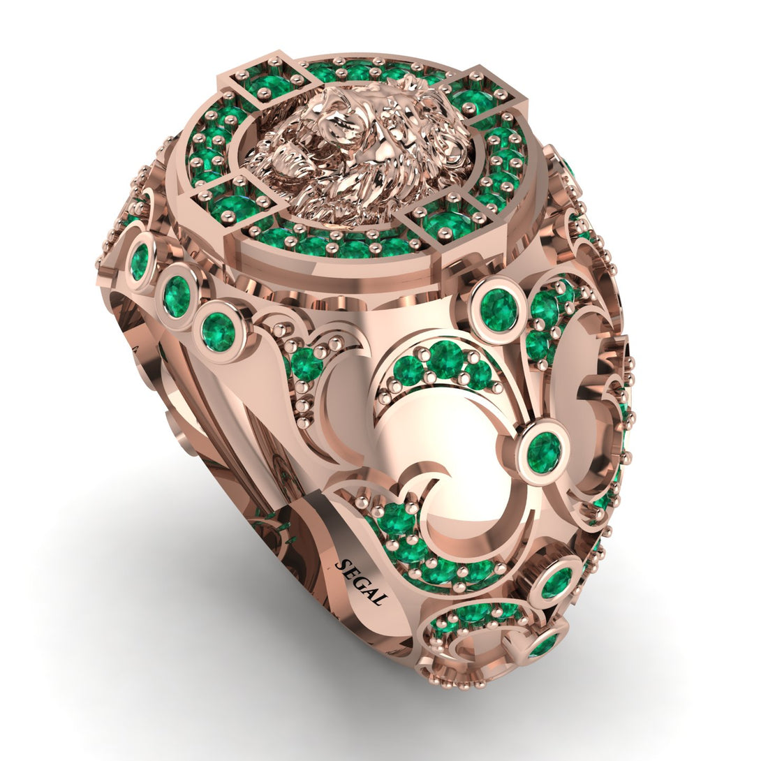 Emerald Royal Lion Men Signet Ring - Terry No. 5