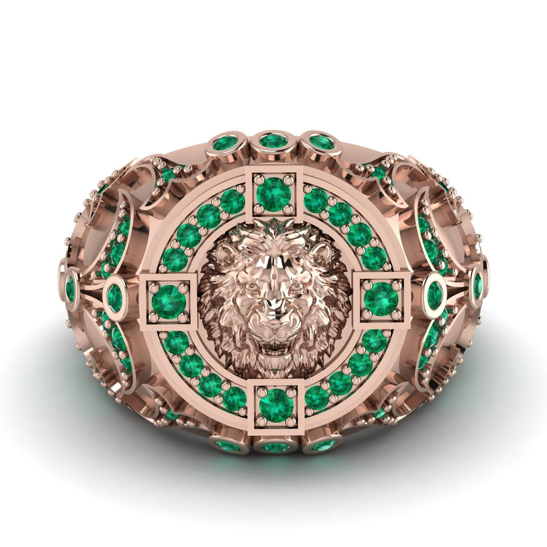 Emerald Royal Lion Men Signet Ring - Terry No. 5