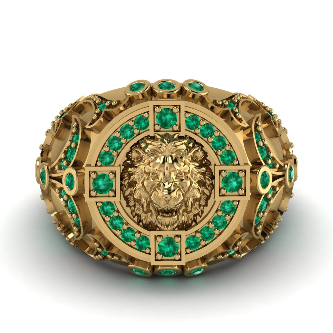Emerald Royal Lion Men Signet Ring - Terry No. 4