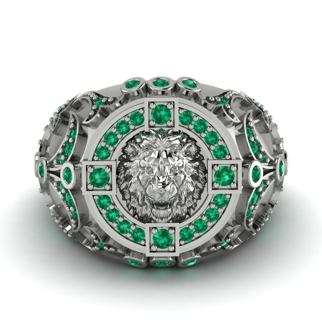 Emerald Royal Lion Men Signet Ring - Terry No. 6
