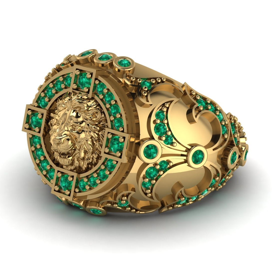 Emerald Royal Lion Men Signet Ring - Terry No. 4