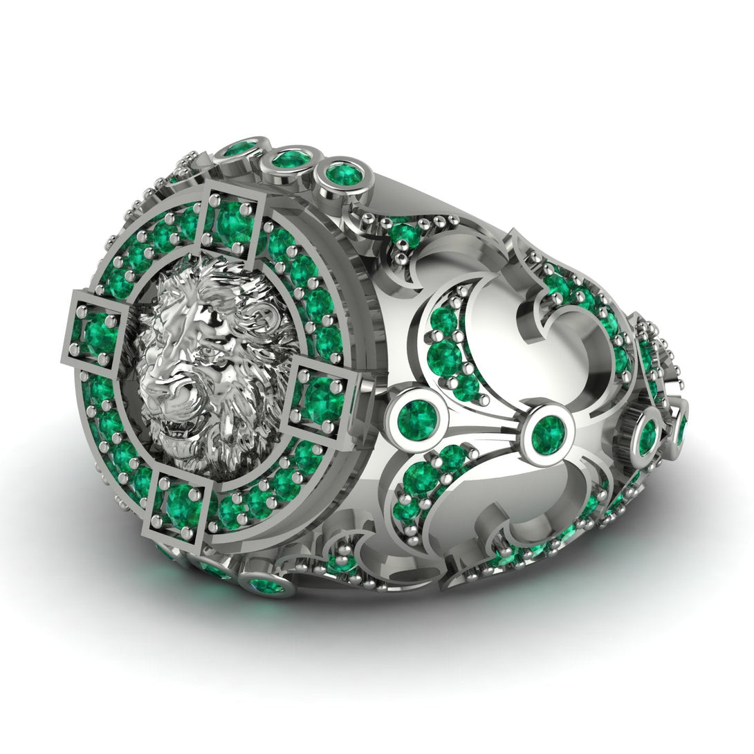 Emerald Royal Lion Men Signet Ring - Terry No. 6